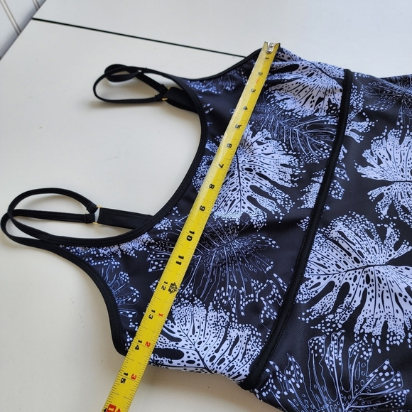 $60 Noon 1 Pc Swim Skirted Bathing Suit Black White Floral Monstera Leaf Sz 12 - Picture 12 of 12